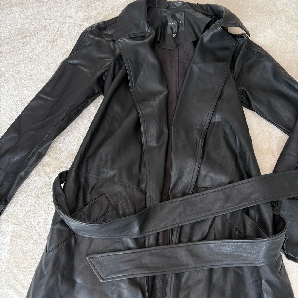 Dynamite Black Faux Leather Trench Coat